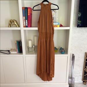 Ramy Brook High Low Halter Dress in Tan